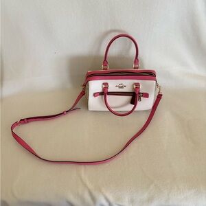 Coach Pink and White Satchel with Gold Hardware